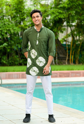 Sage Green Bandhani Cotton Kurta